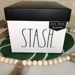 Rae Dunn Storage Box, “Stash”, approx sz 9 1/4” x 7” x 6”